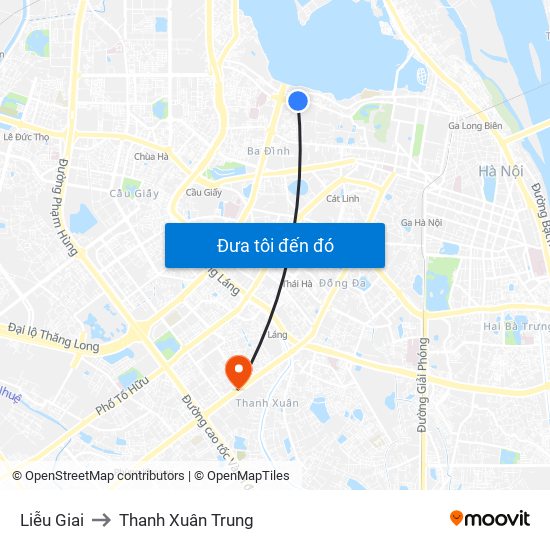 Liễu Giai to Thanh Xuân Trung map