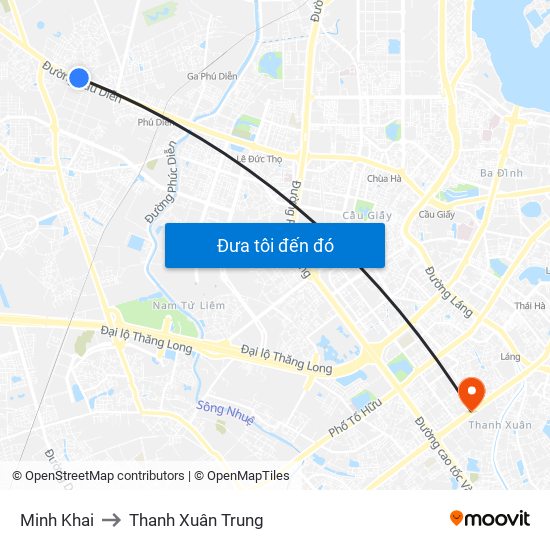 Minh Khai to Thanh Xuân Trung map