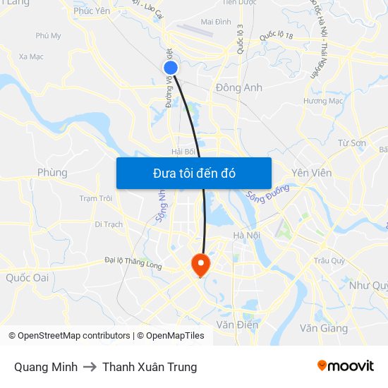 Quang Minh to Thanh Xuân Trung map