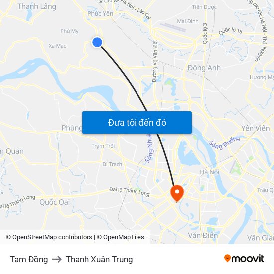 Tam Đồng to Thanh Xuân Trung map