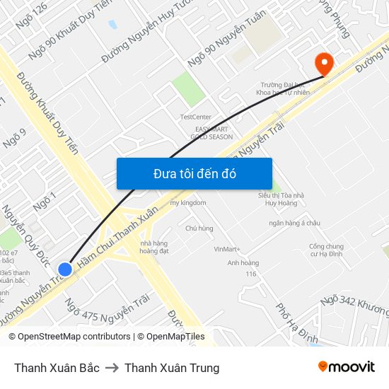 Thanh Xuân Bắc to Thanh Xuân Trung map