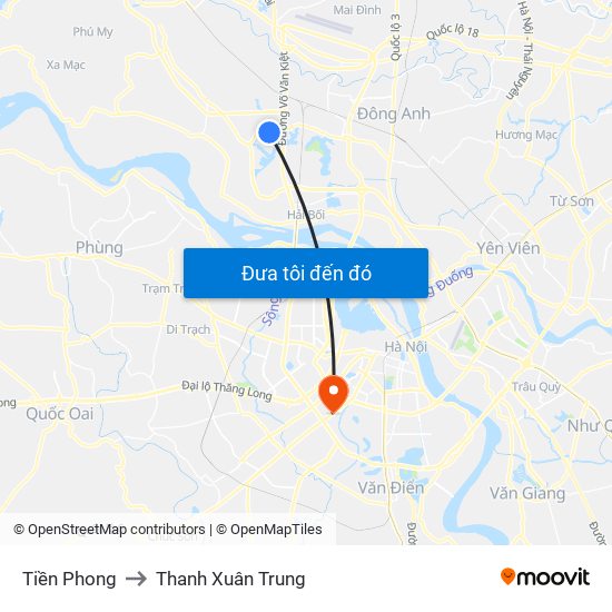 Tiền Phong to Thanh Xuân Trung map