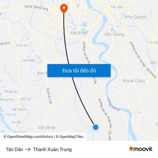 Tân Dân to Thanh Xuân Trung map