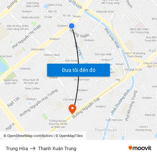 Trung Hòa to Thanh Xuân Trung map