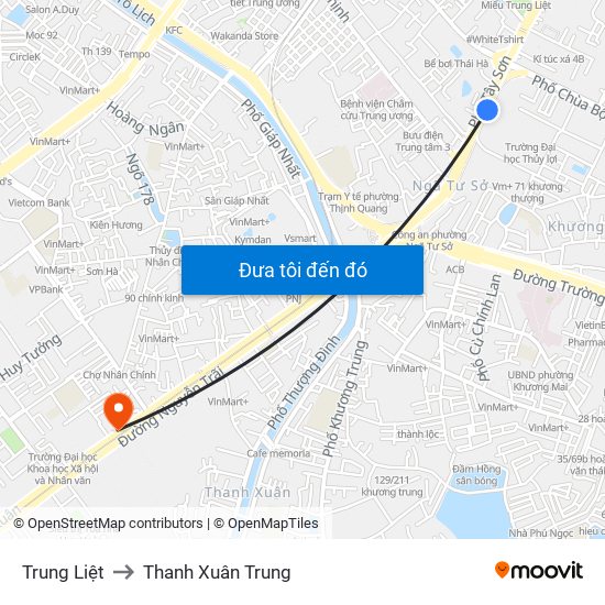 Trung Liệt to Thanh Xuân Trung map