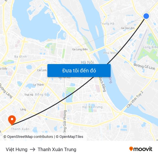 Việt Hưng to Thanh Xuân Trung map