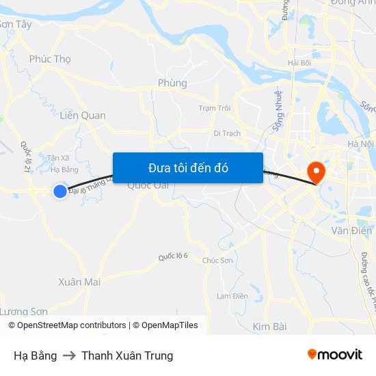 Hạ Bằng to Thanh Xuân Trung map