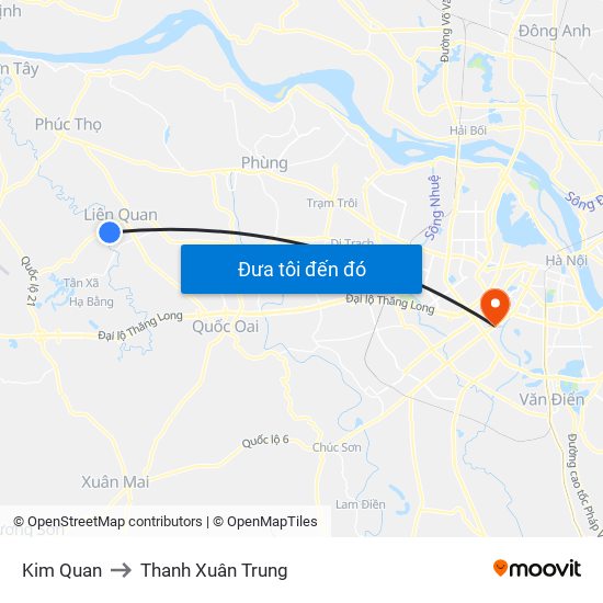 Kim Quan to Thanh Xuân Trung map