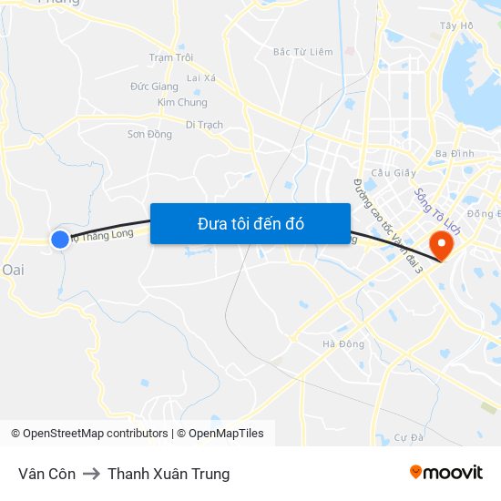 Vân Côn to Thanh Xuân Trung map