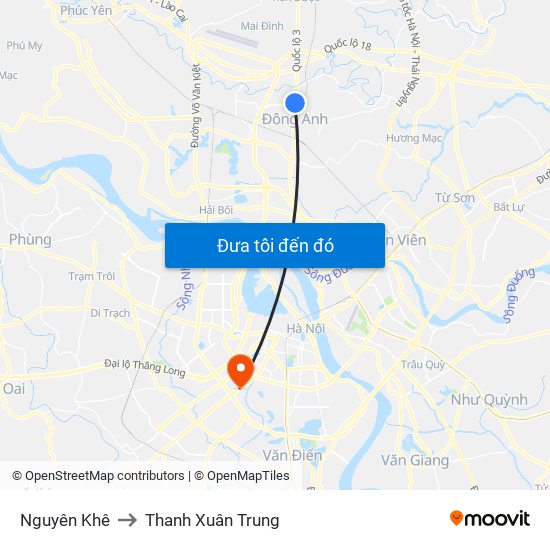 Nguyên Khê to Thanh Xuân Trung map