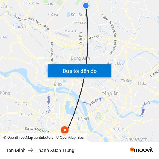 Tân Minh to Thanh Xuân Trung map