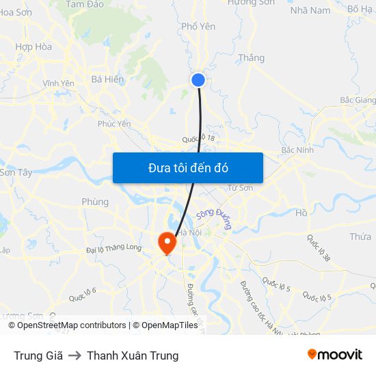 Trung Giã to Thanh Xuân Trung map