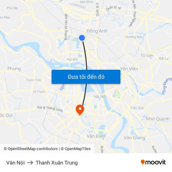 Vân Nội to Thanh Xuân Trung map
