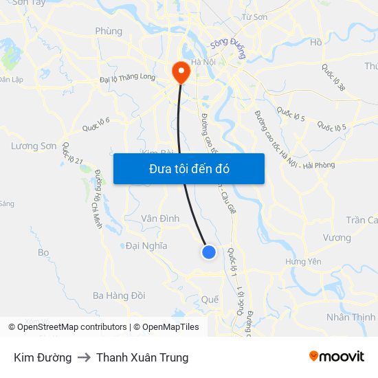 Kim Đường to Thanh Xuân Trung map