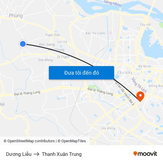 Dương Liễu to Thanh Xuân Trung map