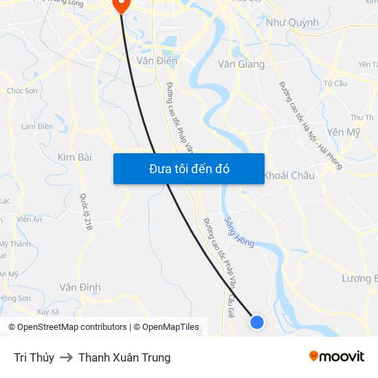 Tri Thủy to Thanh Xuân Trung map