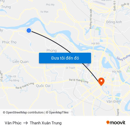 Vân Phúc to Thanh Xuân Trung map