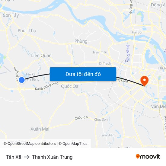 Tân Xã to Thanh Xuân Trung map