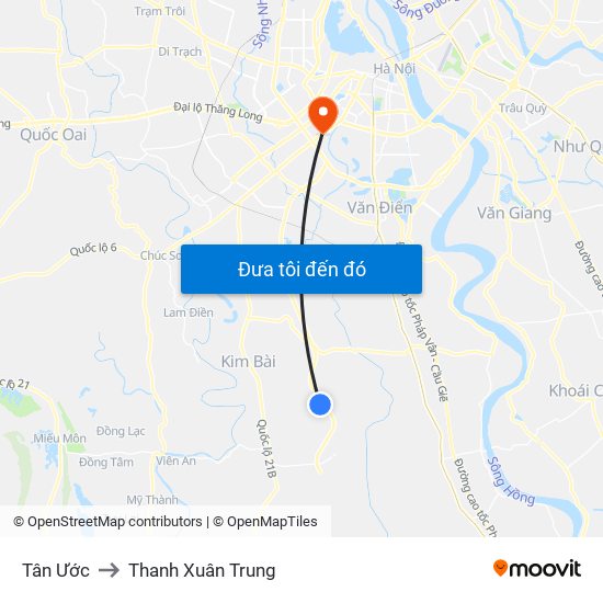 Tân Ước to Thanh Xuân Trung map