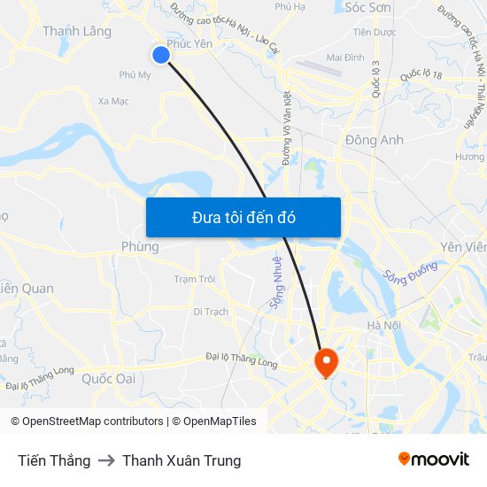 Tiến Thắng to Thanh Xuân Trung map