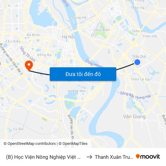 (B) Học Viện Nông Nghiệp Việt Nam to Thanh Xuân Trung map