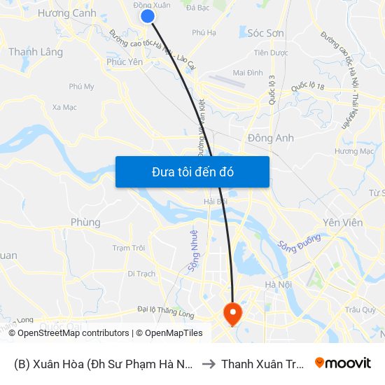 (B) Xuân Hòa (Đh Sư Phạm Hà Nội 2) to Thanh Xuân Trung map