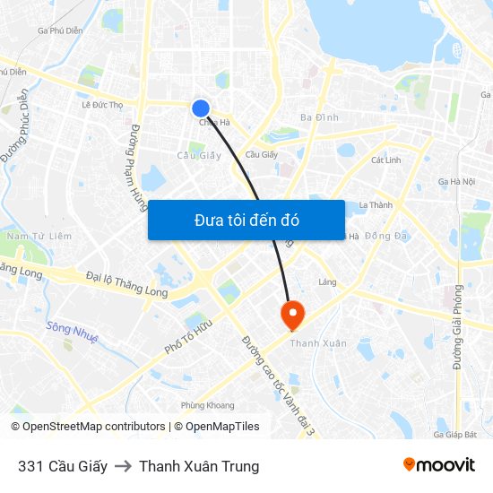 331 Cầu Giấy to Thanh Xuân Trung map