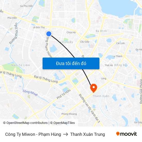 Công Ty Miwon - Phạm Hùng to Thanh Xuân Trung map