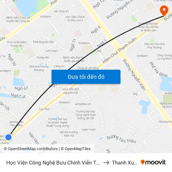 Học Viện Công Nghệ Bưu Chính Viễn Thông - Trần Phú (Hà Đông) to Thanh Xuân Trung map