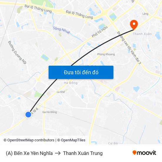 (A) Bến Xe Yên Nghĩa to Thanh Xuân Trung map