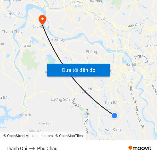 Thanh Oai to Phú Châu map