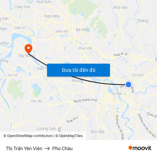Thị Trấn Yên Viên to Phú Châu map