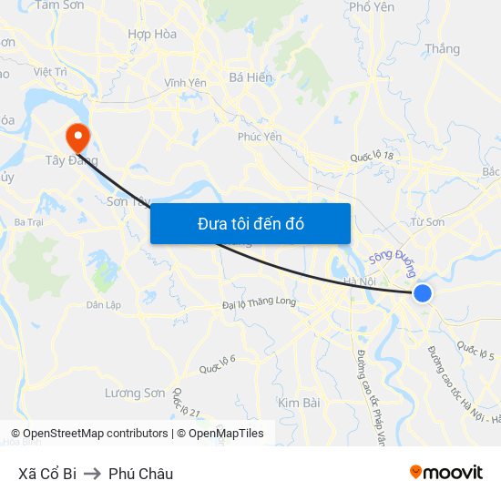 Xã Cổ Bi to Phú Châu map