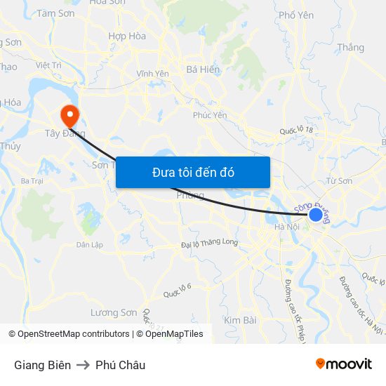 Giang Biên to Phú Châu map