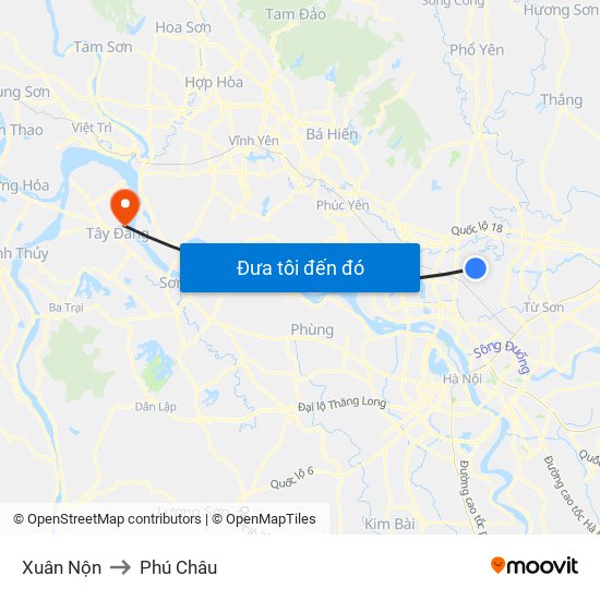 Xuân Nộn to Phú Châu map