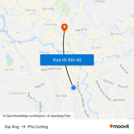 Đại Áng to Phú Cường map