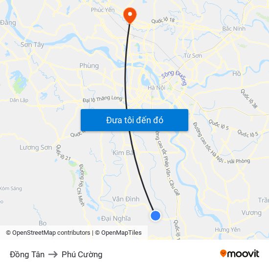 Đồng Tân to Phú Cường map