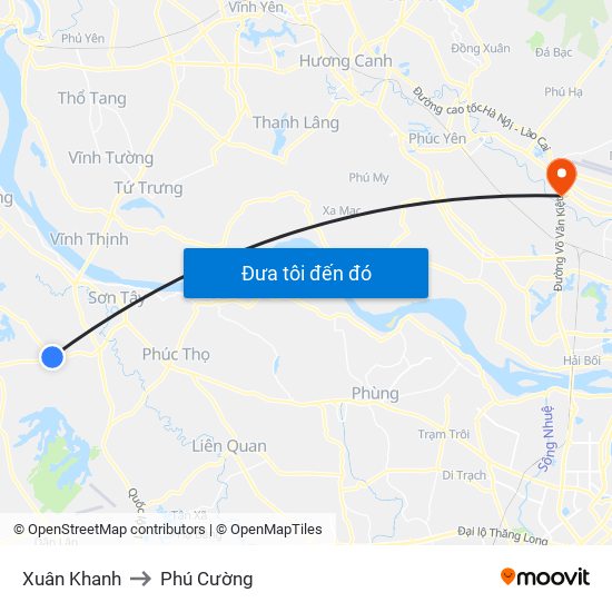 Xuân Khanh to Phú Cường map