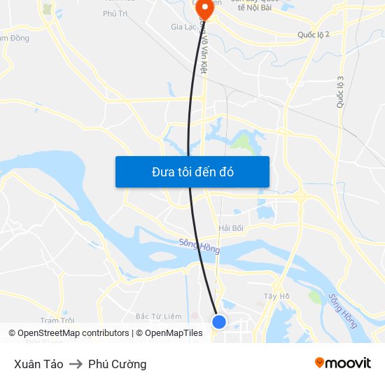 Xuân Tảo to Phú Cường map