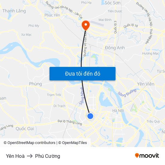 Yên Hoà to Phú Cường map