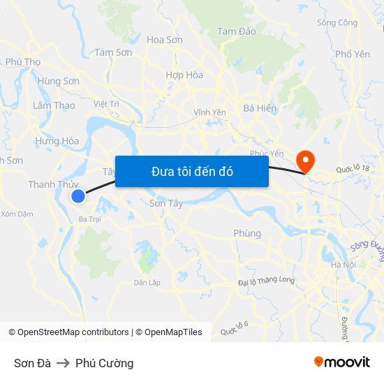 Sơn Đà to Phú Cường map