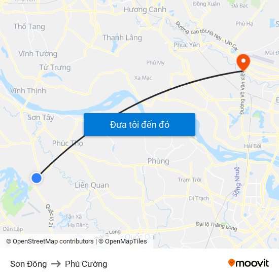 Sơn Đông to Phú Cường map