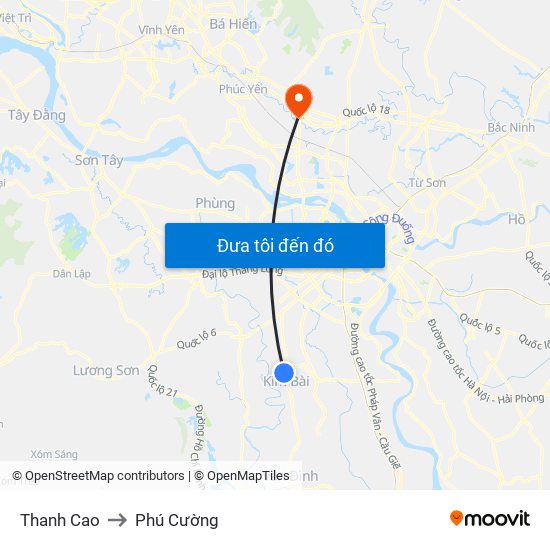 Thanh Cao to Phú Cường map