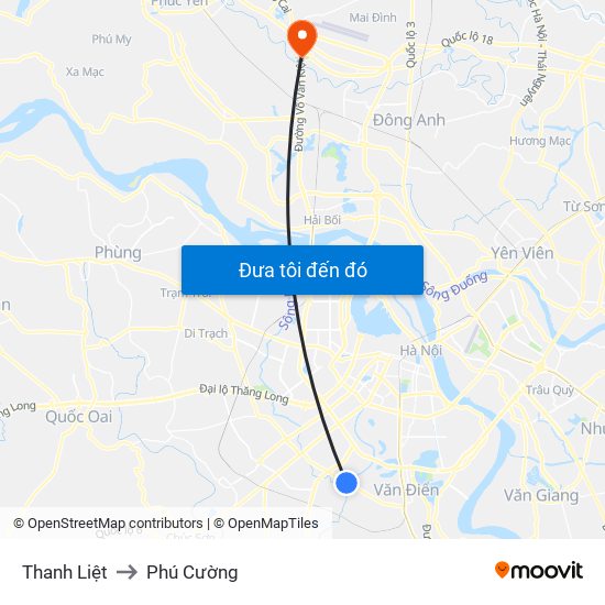 Thanh Liệt to Phú Cường map