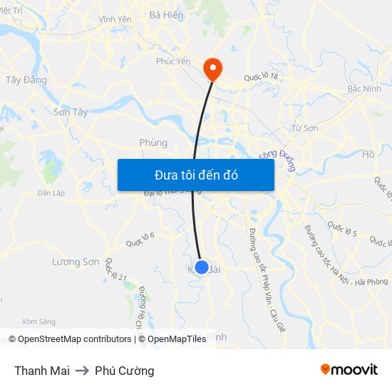Thanh Mai to Phú Cường map