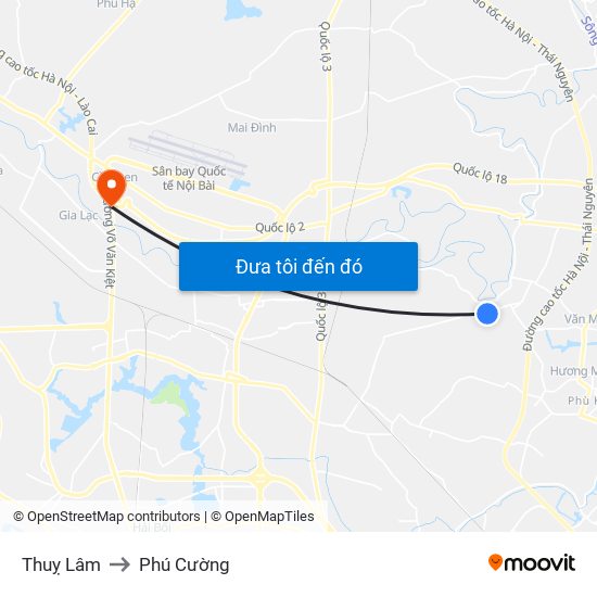 Thuỵ Lâm to Phú Cường map