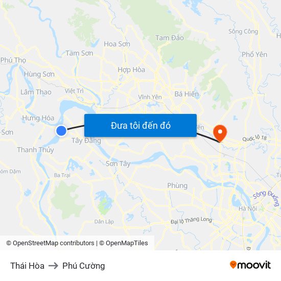 Thái Hòa to Phú Cường map