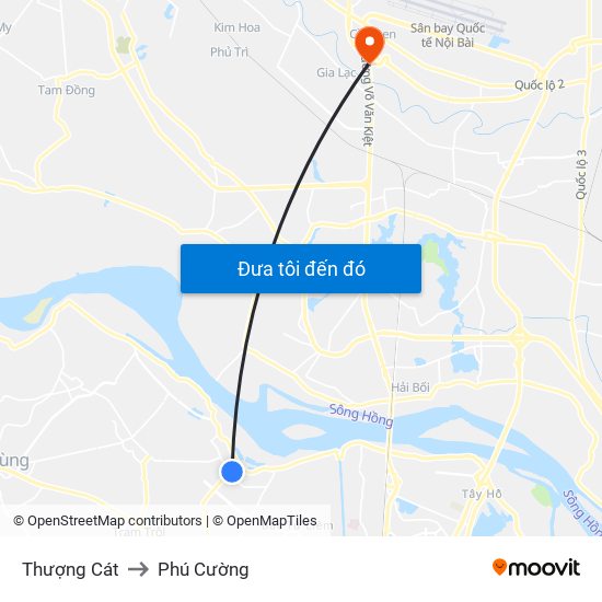 Thượng Cát to Phú Cường map