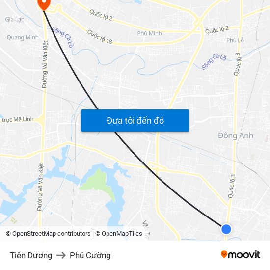 Tiên Dương to Phú Cường map