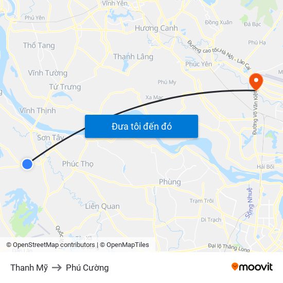 Thanh Mỹ to Phú Cường map